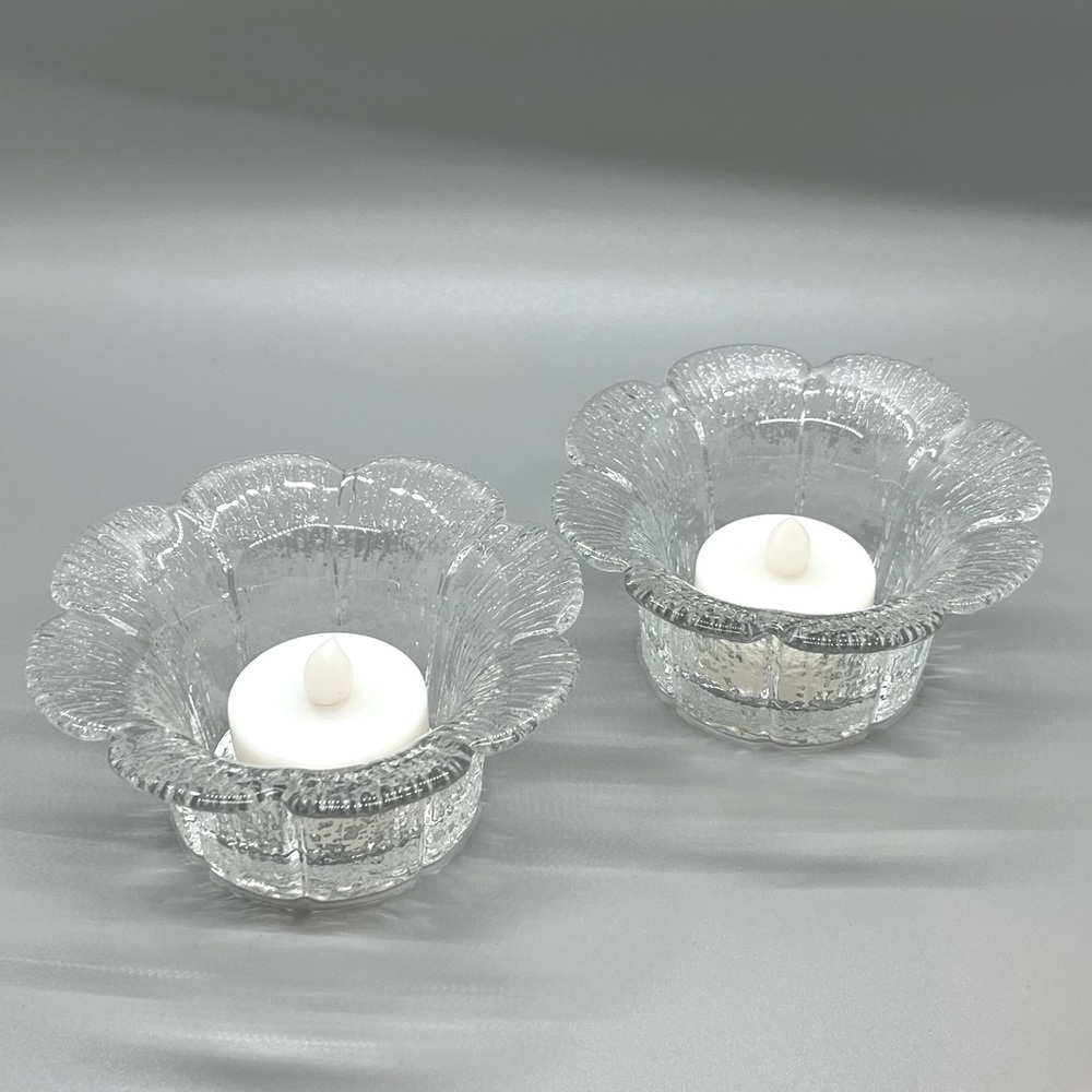 Mid-Century Modern Glass Flower Votive/Candle Holders (2)